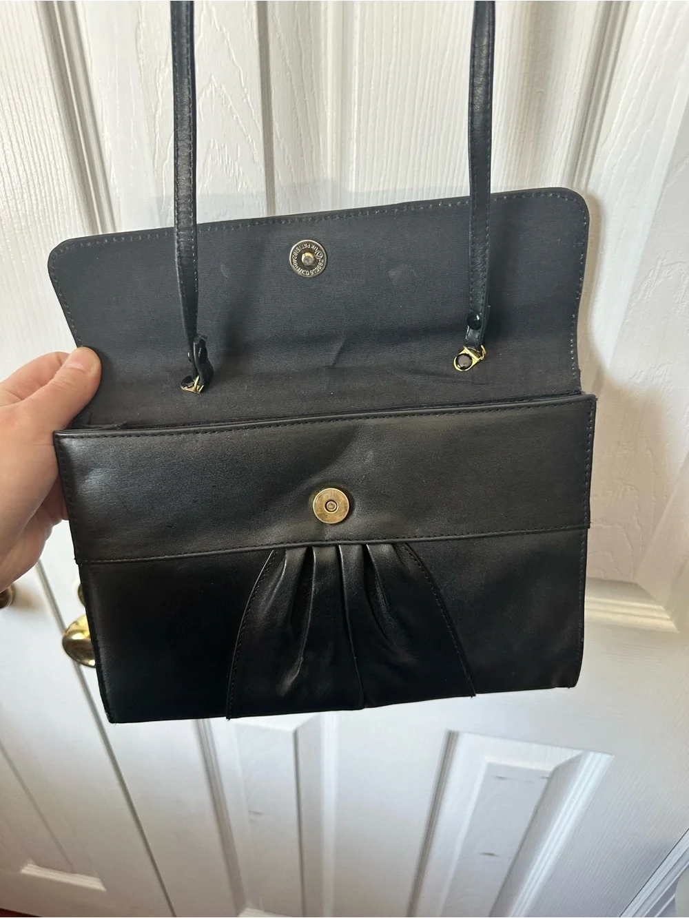Vintage Black Pleated Convertible Clutch with Crossbody Shoulder Strap and Snap